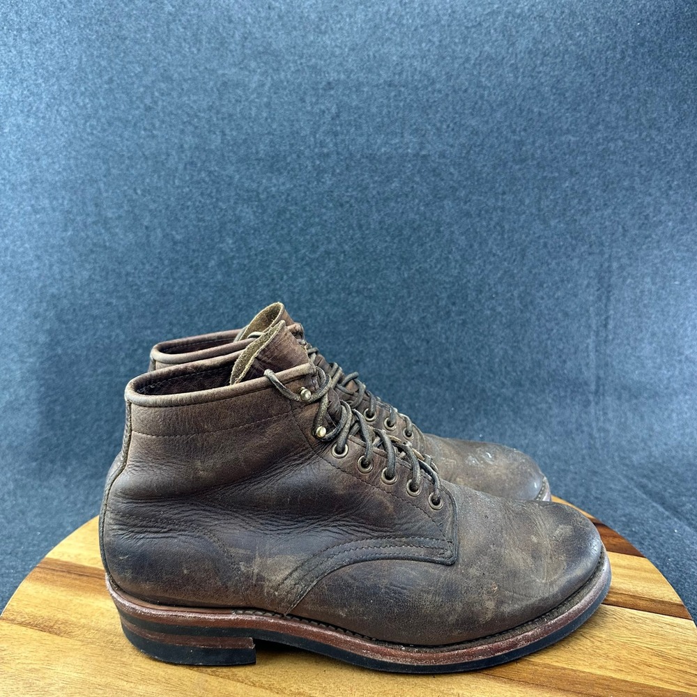 Vtg 70s Mens Brown Vibram Leather Lace Up Work Boots Stacked Heel 11EE